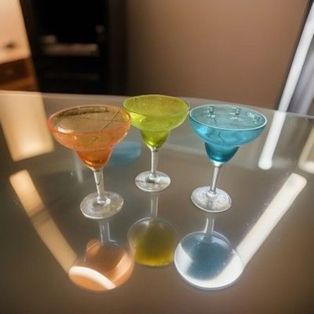 Gorgeous Ombre Margarita Glasses Lot of 3 Different Colors Excellent Condition